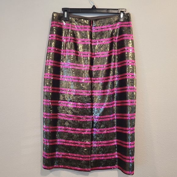 J Crew Pencil Skirt Sequin Stripe Brown & Pink Skirt - Picture 7 of 8